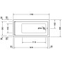 Duravit Starck Rechteck Whirlwanne 170 x 80 cm mit Combi-System E, einer Rückenschräge - technische Ansicht