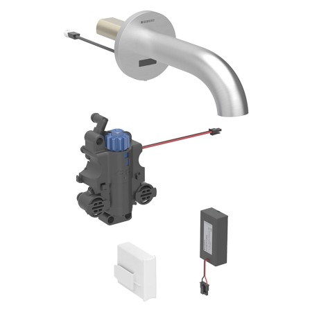 Robinet de lavabo mural Geberit Piave, alimenté par batterie, pour boîte de fonctions UP