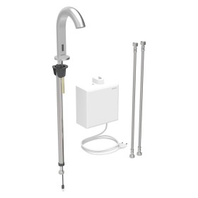 Robinet de lavabo Geberit Piave à montage sur pied, alimentation secteur, avec boîtier de fonction AP