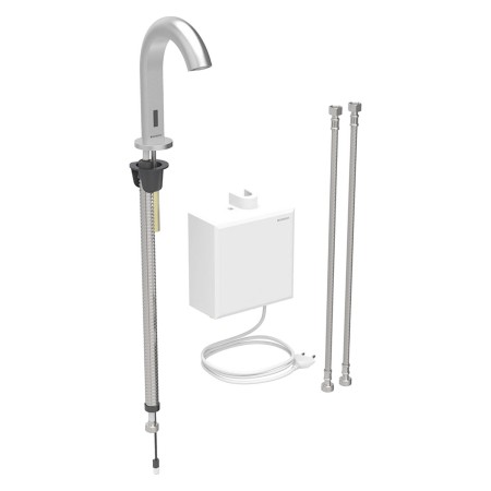Robinet de lavabo Geberit Piave à montage sur pied, alimentation secteur, avec boîtier de fonction AP
