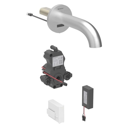Robinet de lavabo Geberit Piave à montage mural, alimenté par batterie, pour boîte de fonction UP