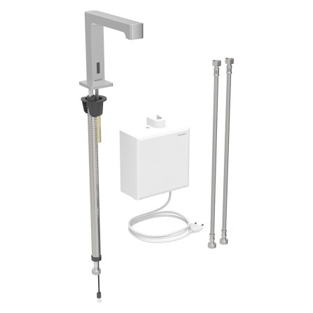Robinet de lavabo Geberit Brenta, montage sur pied, alimentation secteur, avec boîtier de fonction AP