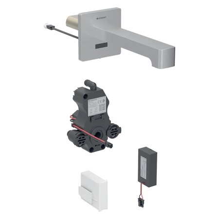 Robinet de lavabo mural Geberit Brenta, fonctionnement sur batterie, pour boîte de fonction UP