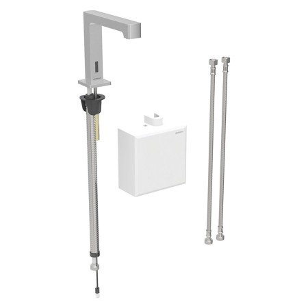 Robinet de lavabo Geberit Brenta à montage sur pied, fonctionnement à piles, avec boîtier de fonction AP