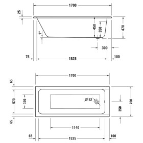 Duravit D-Code Rechteck Whirlwanne 170 x 70 cm mit Jet Project