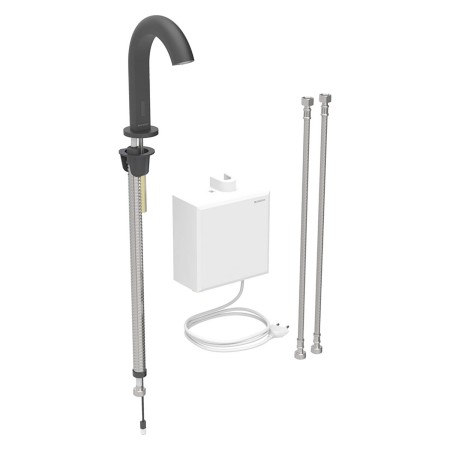 Robinet de lavabo Geberit Piave à montage sur pied, alimentation secteur, avec boîtier de fonction AP