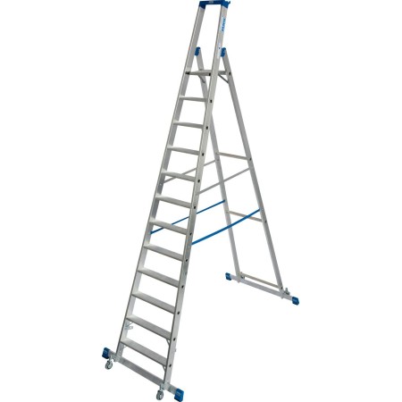 Krause Stabilo Stufen-Stehleiter, fahrbar mit Traverse 12 Stufen