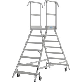 Scala mobile con piattaforma Stabilo, scalabile su entrambi i lati, 2 x 7 gradini inclusa piattaforma