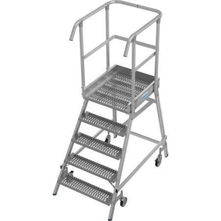 Krause Stabilo Podestleiter fahrbar, einseitig begehbar, Profilrost mit R13-Stufen, 5 Stufen