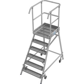 Krause Stabilo Podestleiter fahrbar, einseitig begehbar, Profilrost mit R13-Stufen, 6 Stufen