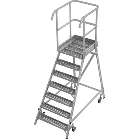 Krause Stabilo Podestleiter fahrbar, einseitig begehbar, Profilrost mit R13-Stufen, 7 Stufen