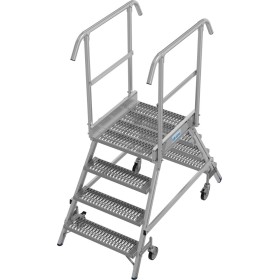 Krause Stabilo Podestleiter fahrbar, beidseitig begehbar, Profilrost mit R13-Stufen, 2 x 4 Stufen