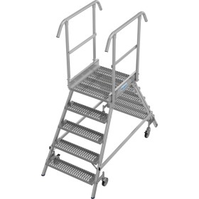 Krause Stabilo Podestleiter fahrbar, beidseitig begehbar, Profilrost mit R13-Stufen, 2 x 5 Stufen
