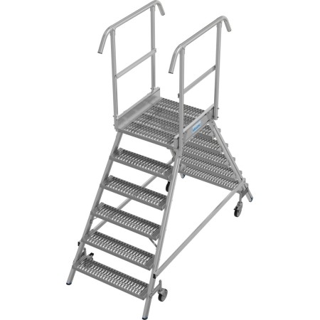 Krause Stabilo Podestleiter fahrbar, beidseitig begehbar, Profilrost mit R13-Stufen, 2 x 6 Stufen