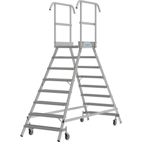 Scala mobile con piattaforma Stabilo, con doppio accesso, con gradini in grigliato profilato R13, 2 x 8 gradini