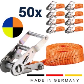 Zurrpack 50x stk. Umreifungsgurt 35 mm mit Druckratsche – 6 m – 2000 daN in 5 Farben