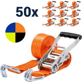 Zurrpack 50x stk. Zurrgurt 5000kg 2-teilig 50mm – 8 m mit Druckratsche und Doppelspitzhaken