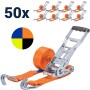 Zurrpack 50x stk. Zurrgurt 5000kg 2-teilig 50mm – 8 m mit Langarm-Zugratsche und Doppelspitzhaken