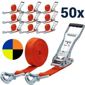 Zurrpack 50x stk. Zurrgurt 5000kg 2-teilig 50mm – 8 m mit Langarm-Zugratsche und Sicherungszurrhaken