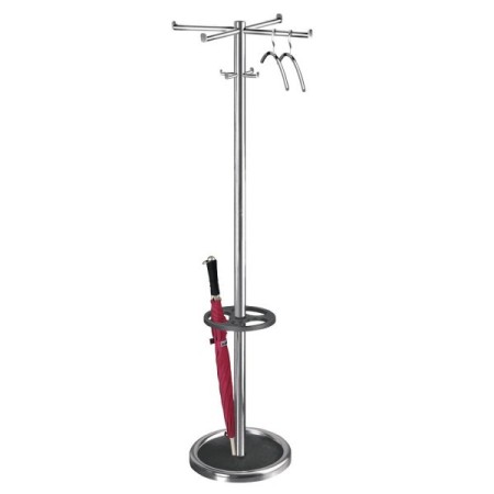 Wolfstahl Garderobenständer Roma 6229, mit 8 Haken, mit Schirmständer, Metall, silber, schwarz