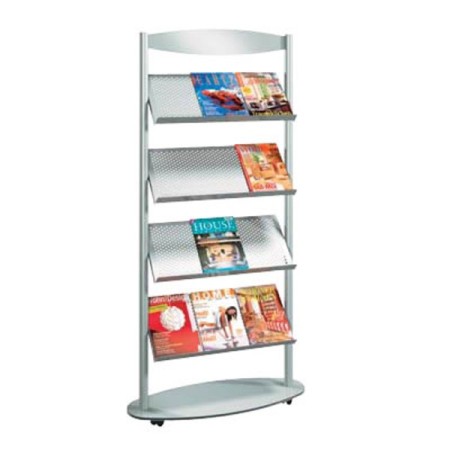 Wolfstahl Scaffale porta brochure mobile Sirius argento DIN A4 78 x 34 x 163 cm