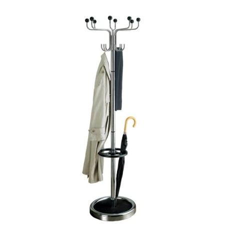 Wolfstahl Porte-manteau Rondo avec porte-parapluie en aluminium argenté/noir