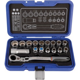 PROJAHN Durchschraubknarren-Koffer GearTech metrisch und zoll 6-kant 17-tlg. und E-TX