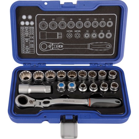 Coffret de clés à cliquet PROJAHN GearTech métrique et impérial 6 pans 17 pièces et E-TX