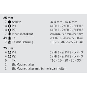 Set di punte PROJAHN XL 6,3 / 1/4" 25 mm + 75 mm 113 pezzi
