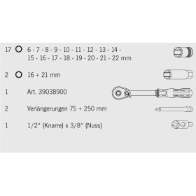 Set di chiavi a bussola industriali PROJAHN metriche a 6 punte 10 / 3/8" 23 pezzi