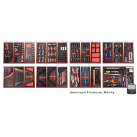 Set di attrezzi PROJAHN per carrello officina 404 pezzi per 8 cassetti