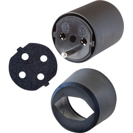 Brennenstuhl Fix-Adapter Set schwarz (Stecker DE auf CH, 3-polig, mit Moosgummi und Kappe)
