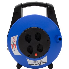 Boîte à câbles Vario Line 4 prises / Mini enrouleur de câble (Enrouleur de câble intérieur pour usage domestique, câble de 15 m)