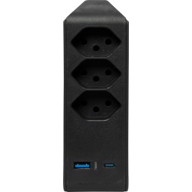 Prise multiple rotative 3 prises noire avec USB de type A et USB de type C, pivotante jusqu'à 300° crochet de suspension *CH*