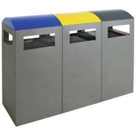 Stazione di smistamento rifiuti A³-3 scomparti, antracite/grigio 5010, 1003, 7016, contenitore interno zincato, 3x90 litri